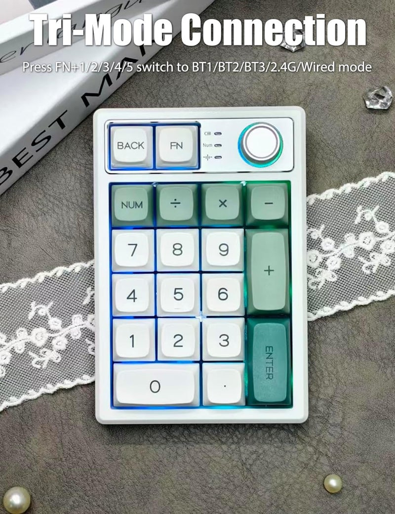 TISHLED Gasket Creamy Mechanical Numpad Programmable Macro Keypad Wireless 2.4G/Bluetooth 5.0/Wired USB-C RGB Backlit Hot Swappable Number Pad Rechargeable Numeric Keyboard Metal Knob, Botanic Garden - Image 2